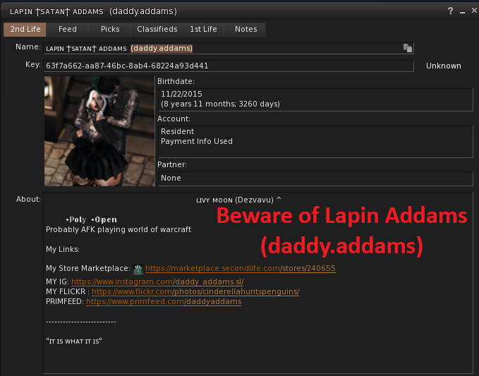 Secondlife Beware of Lapin Addams (daddy.addams)